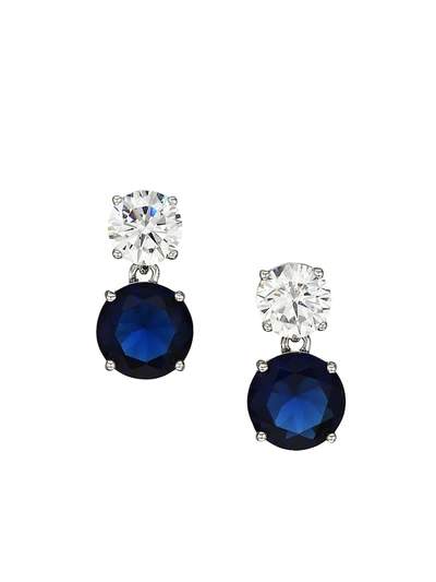 Adriana Orsini Women's Sterling Silver & Blue Cubic Zirconia Double-drop Earrings In Rhodium