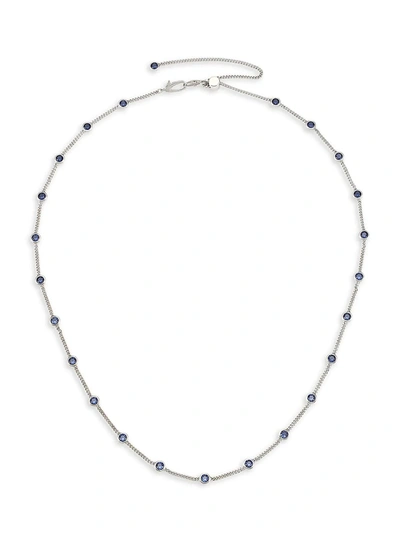 Adriana Orsini Sterling Silver & Blue Sapphire-tone Crystal Bezel-set Station Necklace In Rhodium