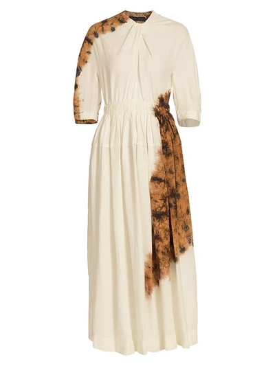 Proenza Schouler Tie-dye Viscose-linen Half-sleeve Dress In Bronze Multi