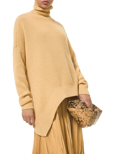 Michael Kors Shaker-knit Cashmere Asymmetric Turtleneck Sweater In Wheat