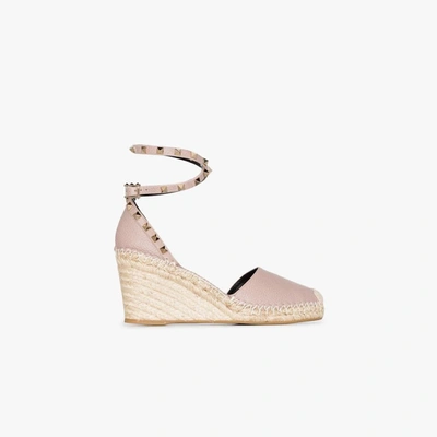 Valentino Garavani Neutrals Neutral Rockstud 85 Leather Wedge Espadrilles