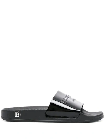 Balmain Embossed Logo Slide Sandals In Black