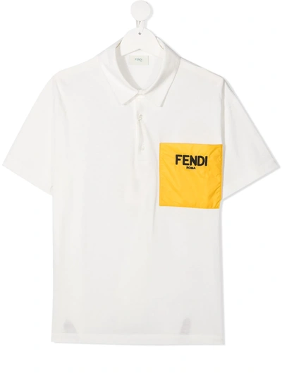 Fendi Teen Logo-patch Polo Shirt In White