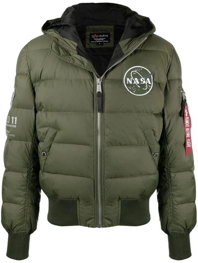 Alpha Industries Logo-patch Padded Jacket In Green