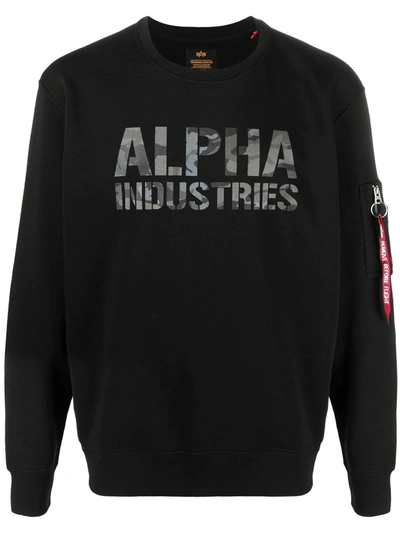 Alpha Industries Logo-print Crew-neck Sweatshirt In Black