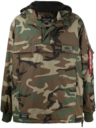 Alpha Industries Wp Hooded Camouflage-print Windbreaker In Green