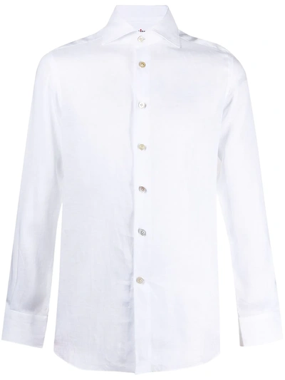 Kiton Chalk-white Linen Button-up Linen Shirt In Bianco Ottico