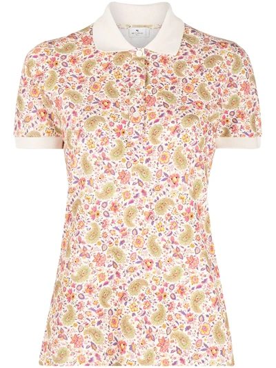 Etro Floral Cotton Jersey Polo Shirt In White
