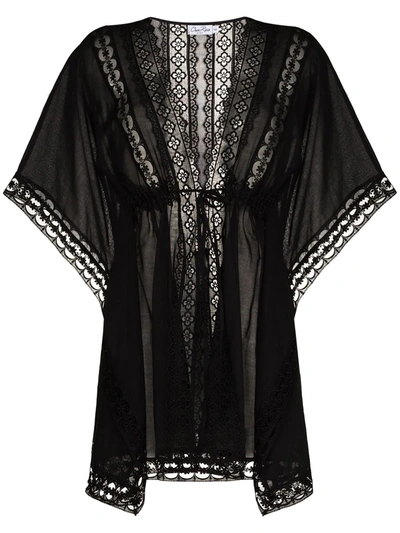 Charo Ruiz Kayla Black Lace-trimmed Cotton-blend Kaftan