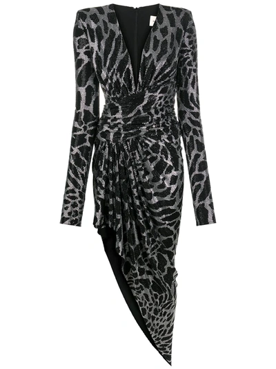 Alexandre Vauthier Asymmetric Animal Print Dress In Black