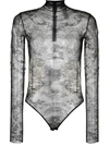 Acne Studios Stretch-lace Turtleneck Bodysuit In Black