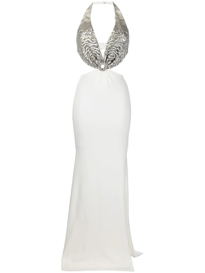Azzaro Sequin-embellished Halterneck Long Dress In White