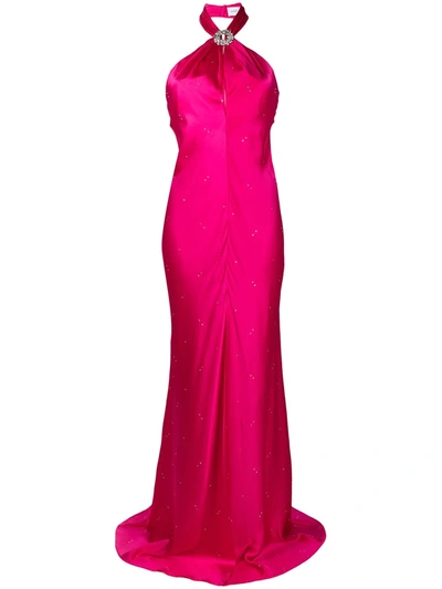 Azzaro Halterneck Cut-out Silk Gown In Pink