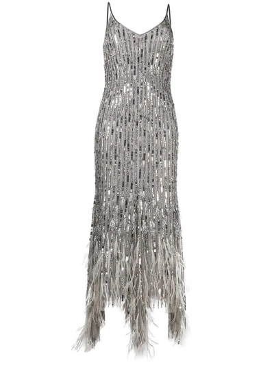 Amen Asymmetric Bead-detailed Dress In Silver