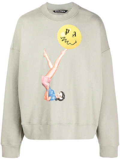 Palm Angels Juggler Pin Up Crew-neck Sweatshirt In Taupe