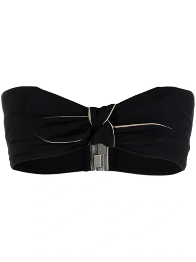 Saint Laurent Cotton Bi-colour Bow Bikini Top In Black