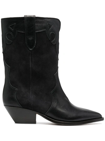 Isabel Marant Duoni Leather And Suede Western Ankle Boots In Black