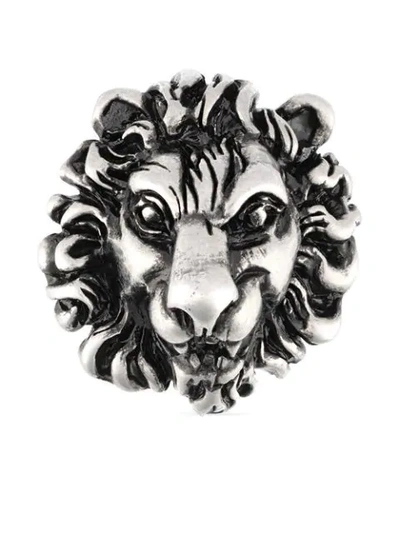 Gucci Lion Head Brooch In Silver