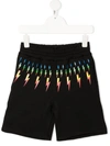 Neil Barrett Teen Lightning Bolt-print Track Shorts In Black