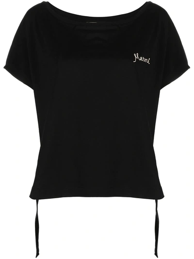 Marni Logo-embroidered Drawstring T-shirt In Black
