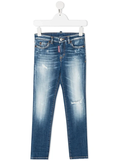 Dsquared2 Kids' Distressed Effect Light-wash Jeans In Blue