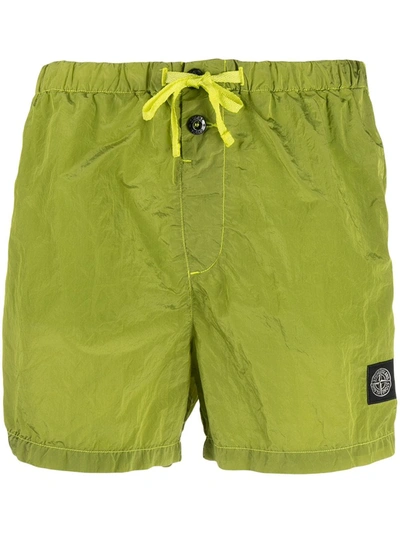 Stone Island Logo-patch Drawstring-waist Swim Shorts In Green