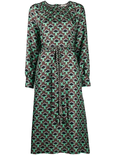 Odeeh Abstract-print Satin Dress In Green