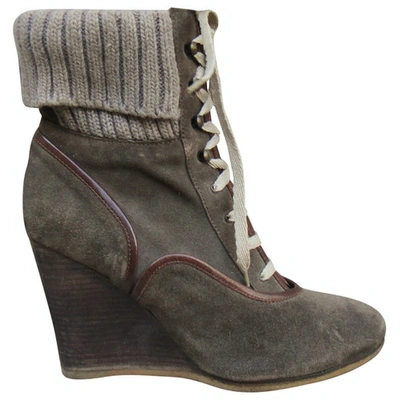 Pre-owned Chloé River Lace Up Boots In Brown