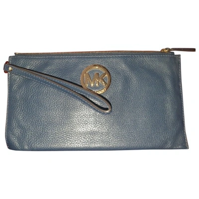 Pre-owned Michael Kors Leather Clutch Bag In Navy