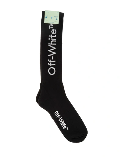 Off-white Man Black Socks With Logo And Diagonals In Black/white