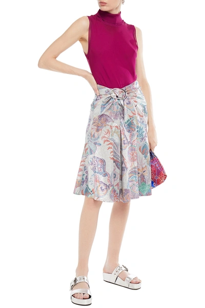 Rabanne Draped Printed Lamé Skirt In Silver