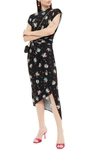 Rabanne Knotted Floral-print Stretch-jersey Midi Dress In Black