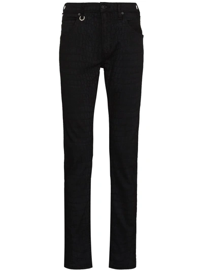 Paige Lennox Crocodile-effect Slim-fit Jeans In Black