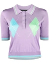 VERSACE ARGYLE-PRINT KNITTED POLO TOP