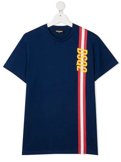 Dsquared2 Kids' Logo Stripe-print T-shirt In Blue