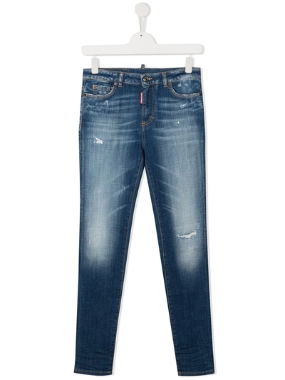 Dsquared2 Teen Distressed Effect Light-wash Jeans In Blue