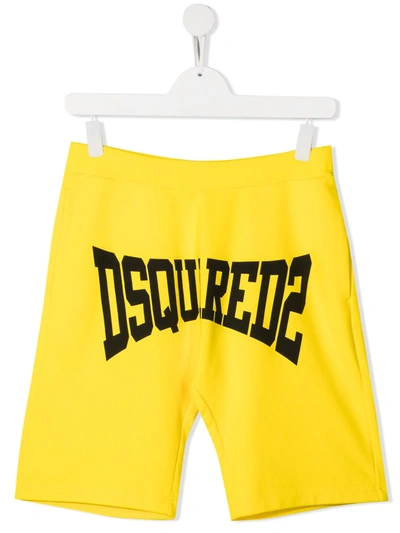 Dsquared2 Teen Logo-print Track Shorts In Yellow