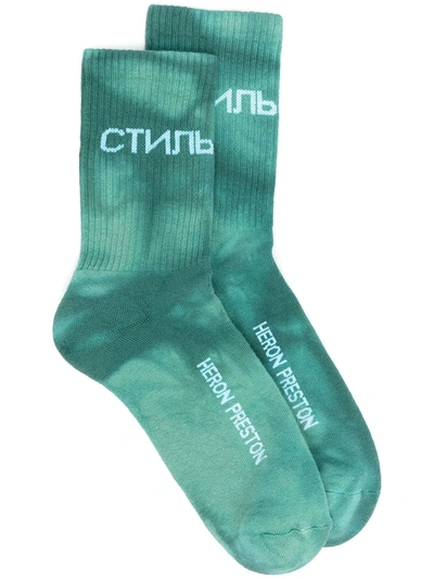 Heron Preston Tie-dye Print Socks In Green