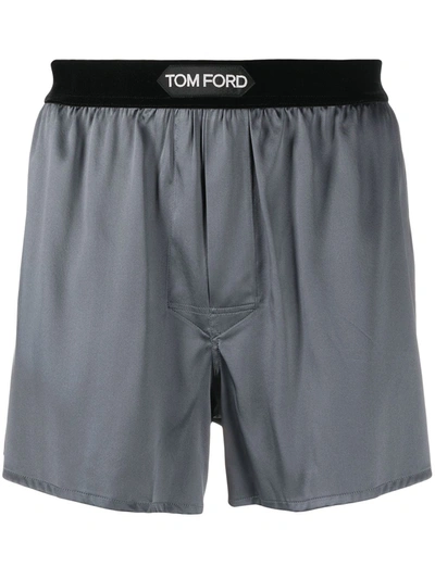 Tom Ford Logo-waistband Silk-blend Boxer Shorts In Grey