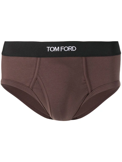 Tom Ford Logo裤腰四角裤 In Brown