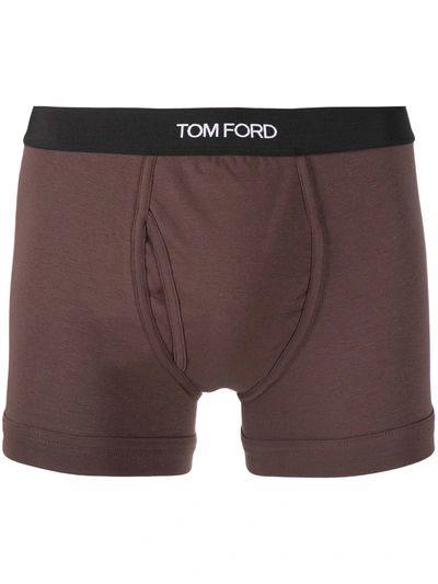 Tom Ford Logo织带紧身四角裤 In Brown