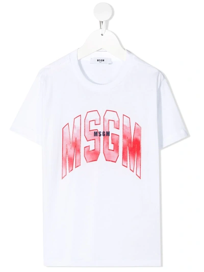 Msgm Kids' Logo-print Cotton T-shirt In White