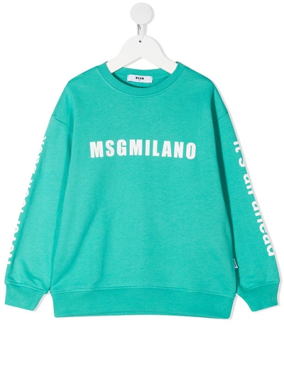 Msgm Kids' Logo-print Cotton Sweatshirt In Green