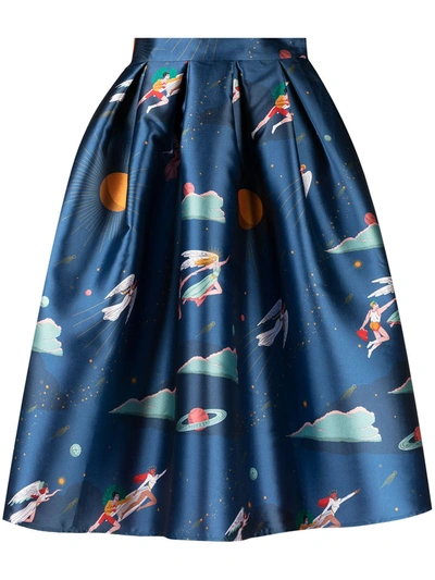 Alessandro Enriquez Graphic-print A-line Skirt In Blue