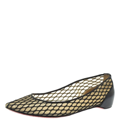 Pre-owned Christian Louboutin Black Mesh And Leather Pigaresille Pointed-toe Flats Size 37