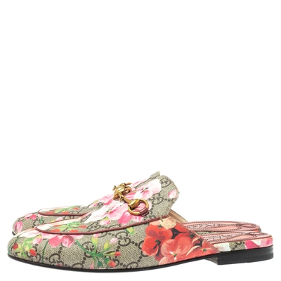Pre-owned Gucci Multicolor Gg Supreme Blooms Canvas Princetown Horsebit Flat Mules Size 37.5