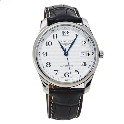 Pre-owned Longines White Stainless Steel Leather Master Collection L2.793.4 Men's Wristwatch 40 Mm