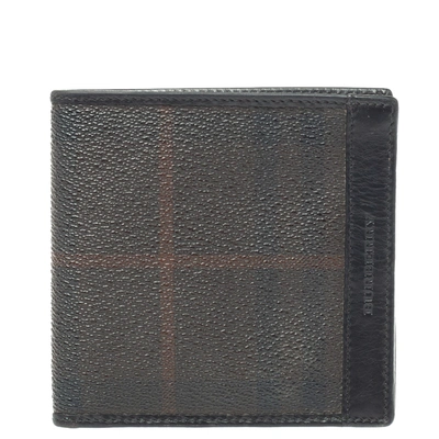 Pre-owned Burberry Dark Brown/black Haymarket Check Coated Canvas Bifold Wallet