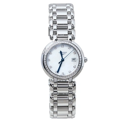Pre-owned Longines Mother Of Pearl Stainless Steel Diamonds Primaluna L8.112.0 Women's Wristwatch 30 Mm In White