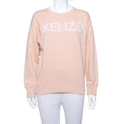 Pre-owned Kenzo Salmon Pink Logo Embroidered Knit Sweatshirt S